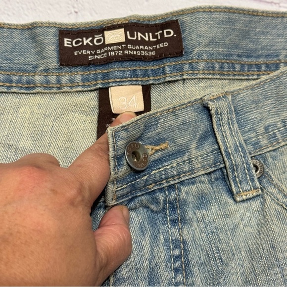 Ecko Unlimited Stylish Baggy Jeans Dirty Wash Denim Argyle Pocket 34 x 32 EuC - Picture 6 of 12